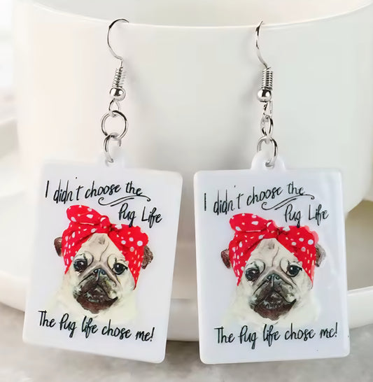 PREORDER Halloween Pug Life Acrylic Dangle Earrings