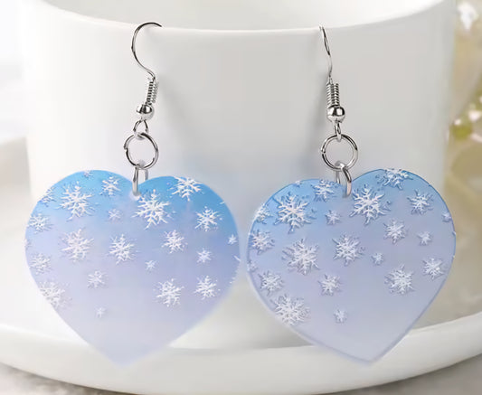 PREORDER Christmas Snowflake Heart Acrylic Dangle Earrings