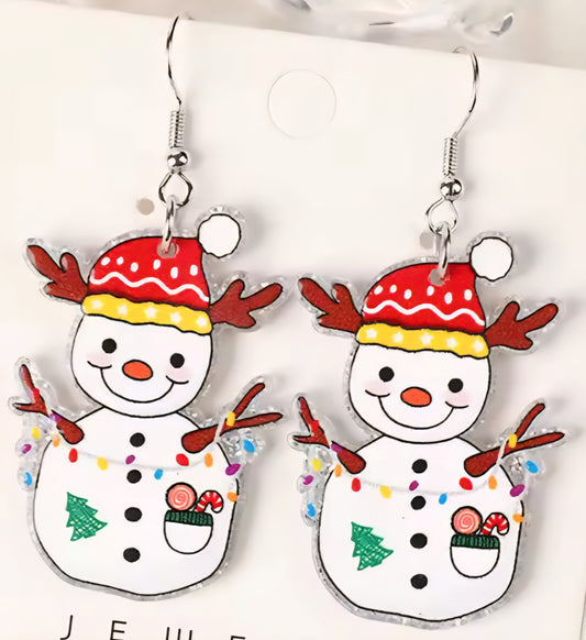 PREORDER Christmas Jolly Snowman Acrylic Dangle Earrings