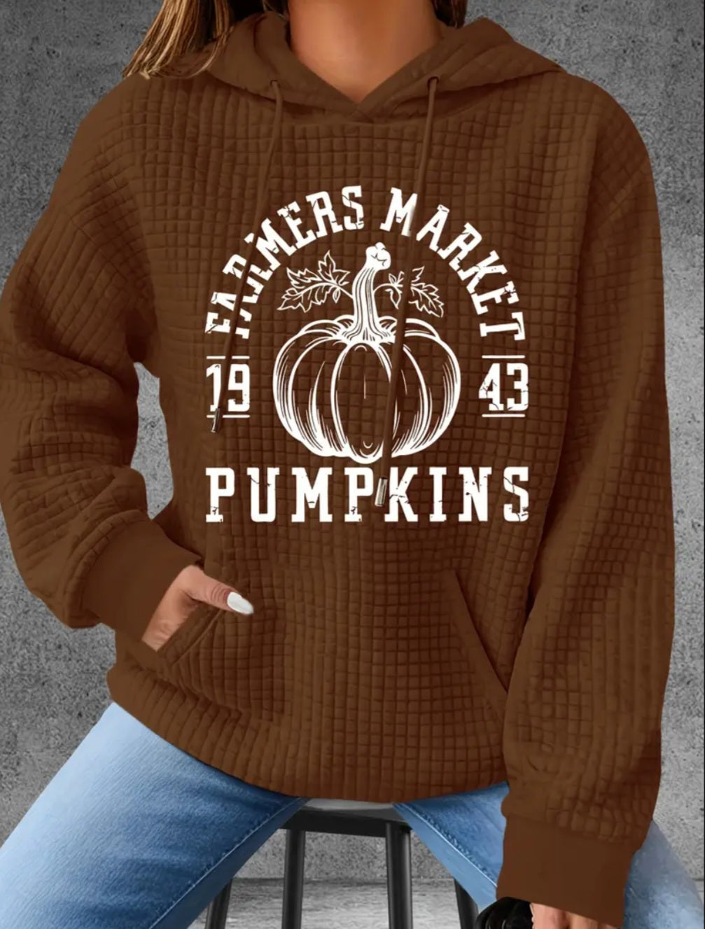 PREORDER Halloween Farmers Market Pumpkins Knit Waffle Pullover Hooded Sweater