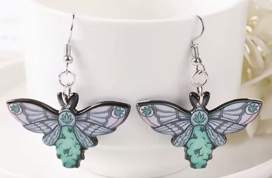 PREORDER Halloween 420 Moth Acrylic Dangle Earrings
