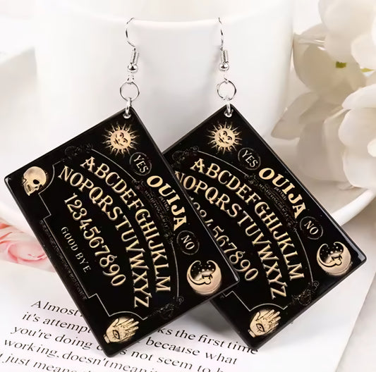 PREORDER Halloween Gold Ouija Board Acrylic Dangle Earrings