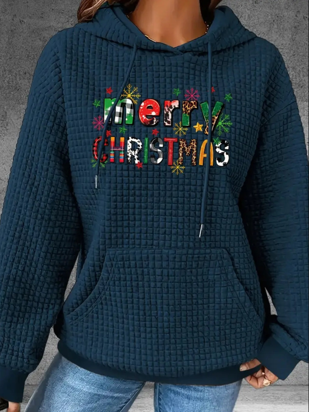 PREORDER Merry Christmas Knit Waffle Pullover Hooded Sweater