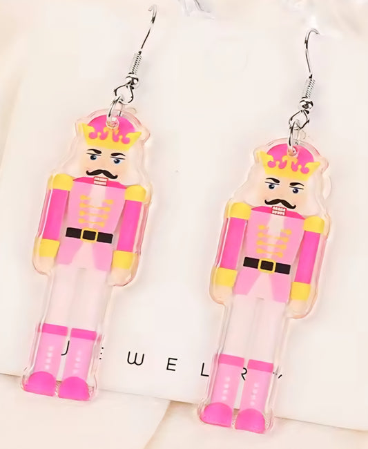 PREORDER Christmas Pink Nut Cracker Acrylic Dangle Earrings