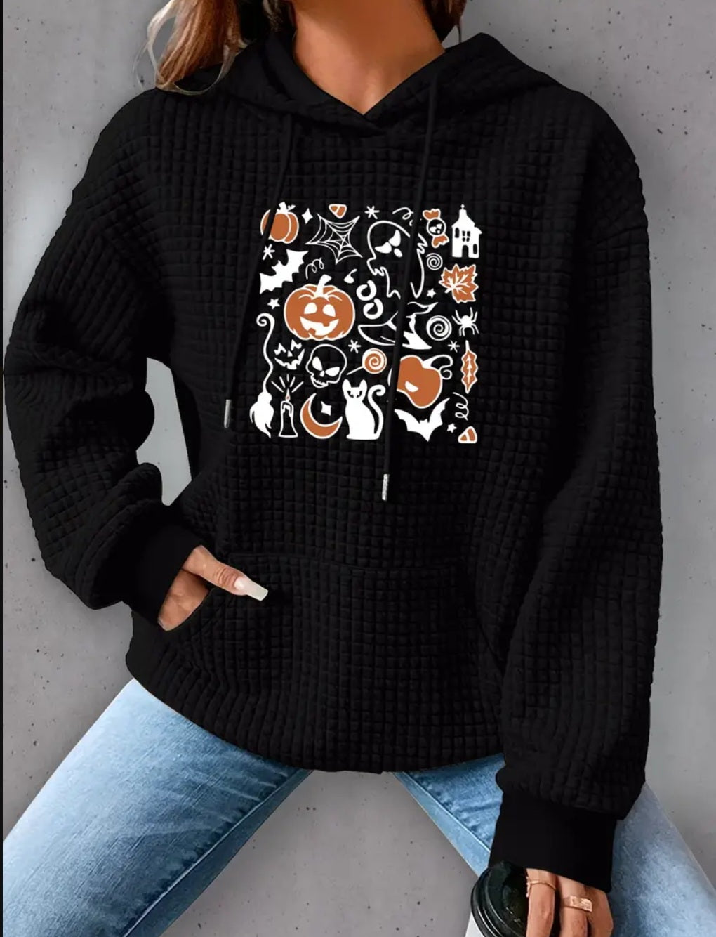 PREORDER Halloween Character Knit Waffle Pullover Hooded Sweater