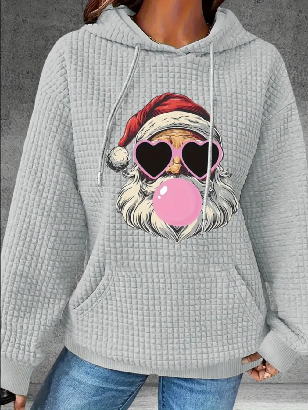 PREORDER Bubblegum Santa Knit Waffle Pullover Hooded Sweater