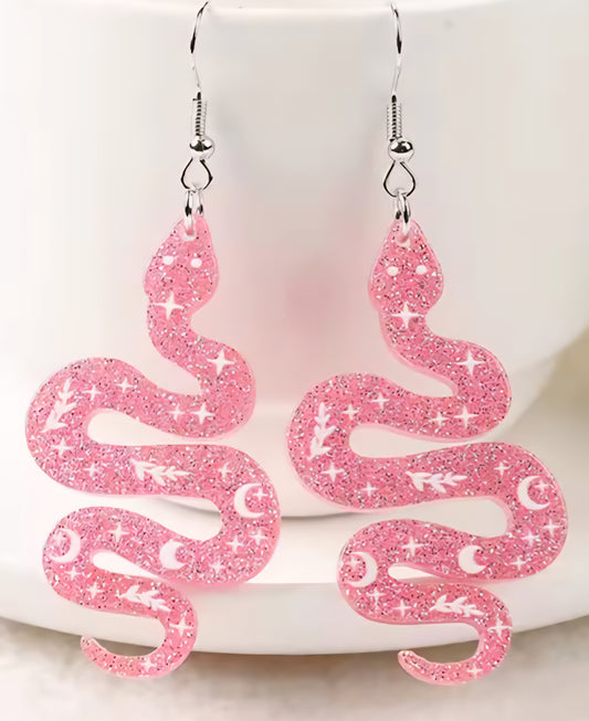 PREORDER Halloween Pink Snake Acrylic Dangle Earrings