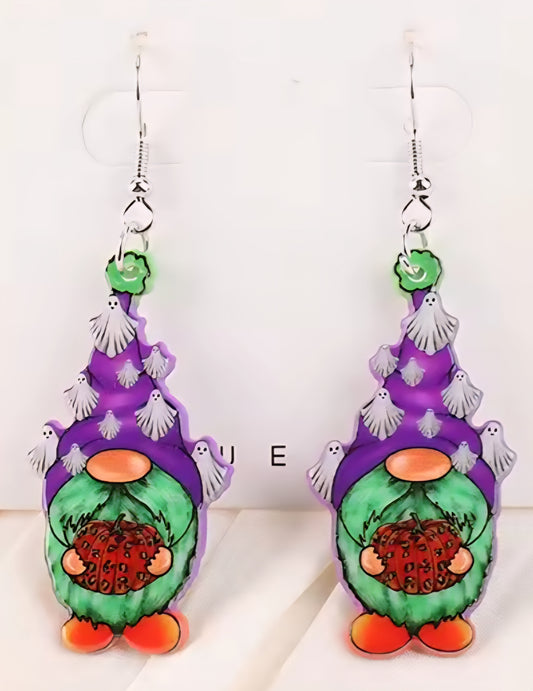 PREORDER Halloween Leopard Pumpkin Gnome Acrylic Dangle Earrings