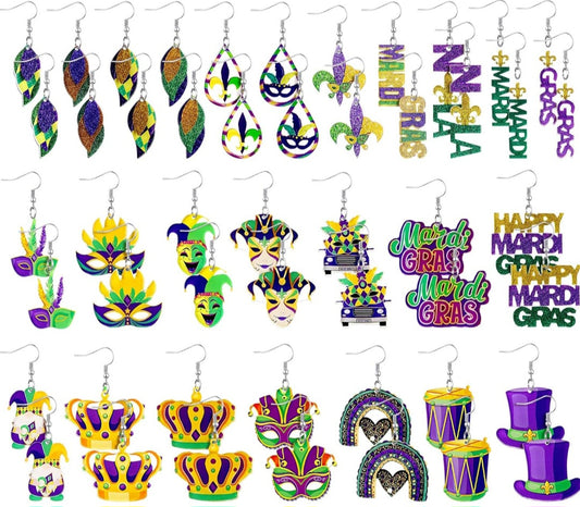 Random Mardi Gras Dangle Earrings