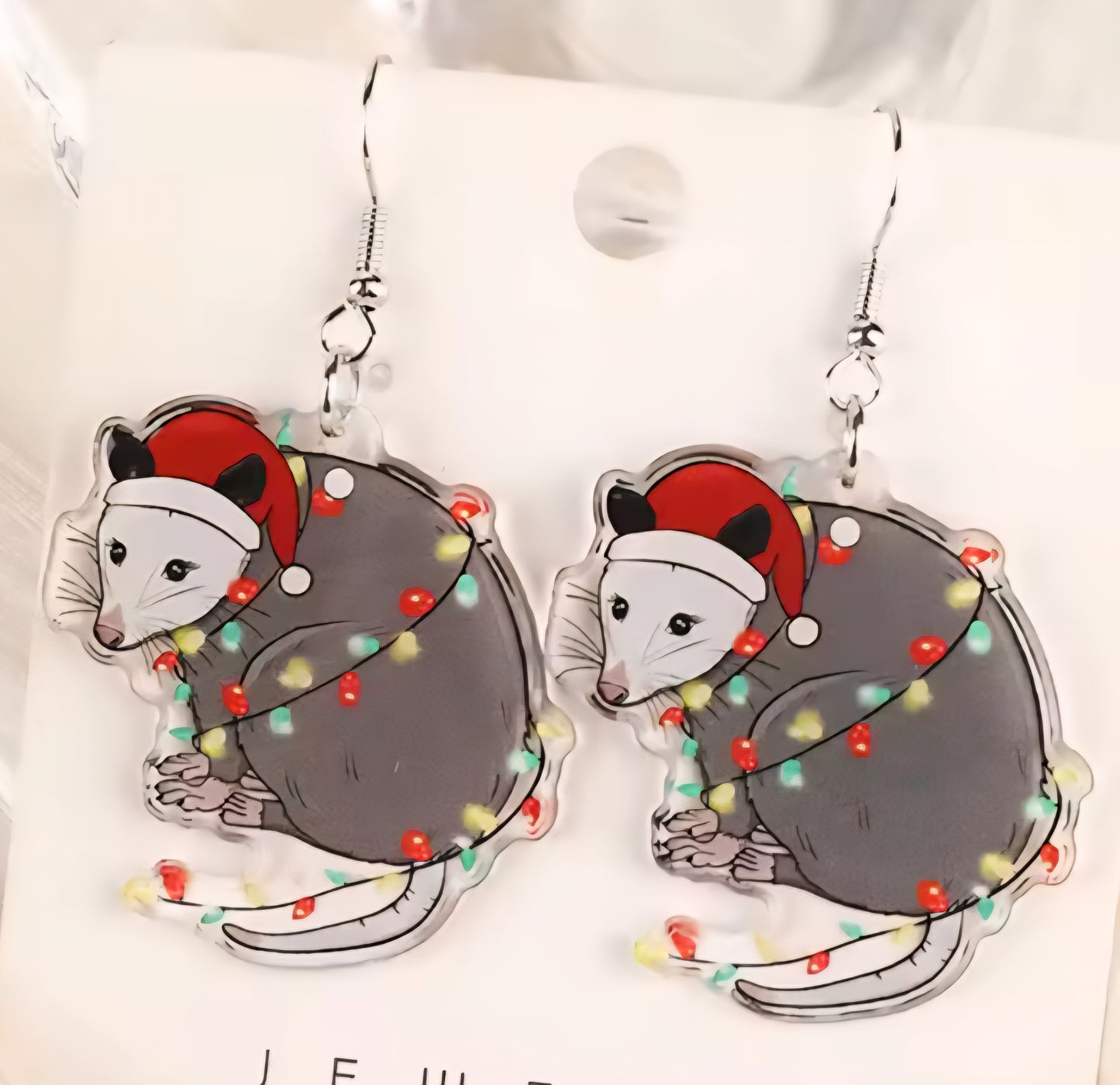 PREORDER Christmas Opossum Acrylic Dangle Earrings