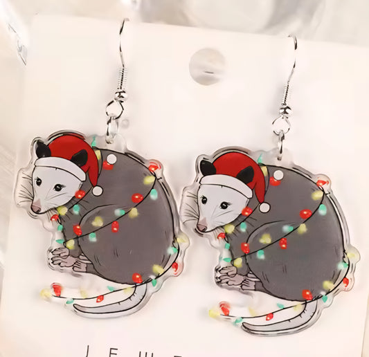 PREORDER Christmas Opossum Acrylic Dangle Earrings