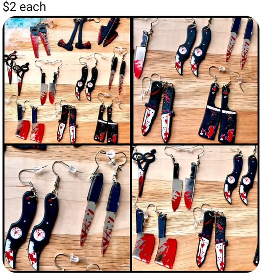 Random Halloween Bloody Knife Dangle Earrings