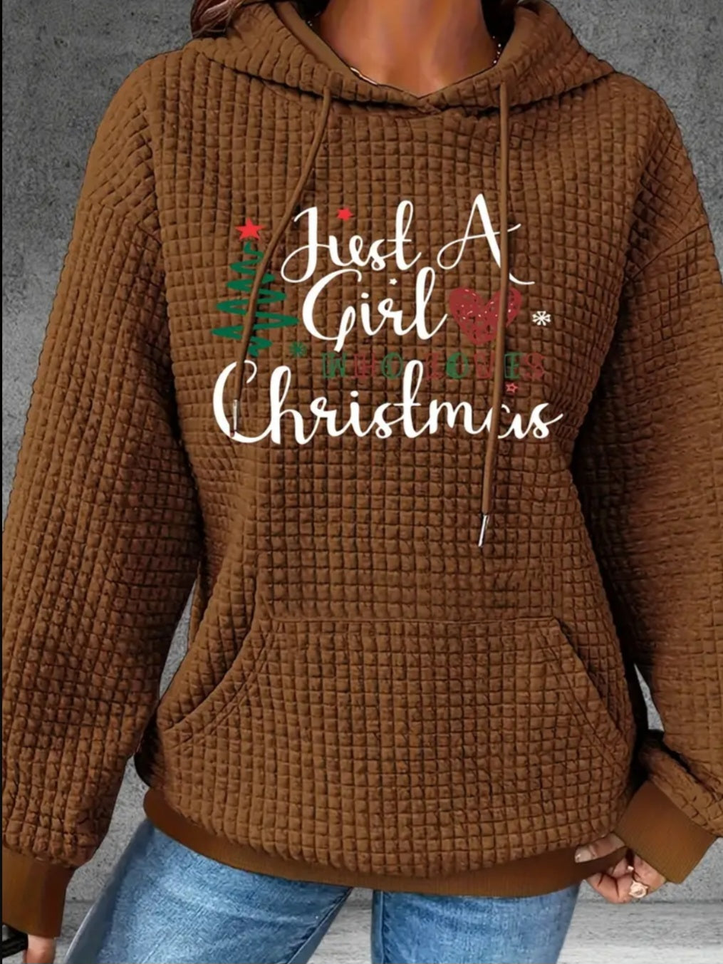 PREORDER Just A Girl Who Loves Christmas Knit Waffle Pullover Hooded Sweater