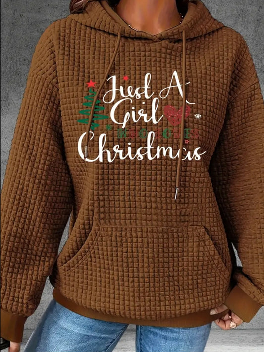 PREORDER Just A Girl Who Loves Christmas Knit Waffle Pullover Hooded Sweater