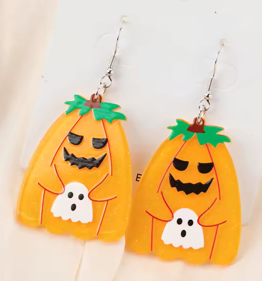 PREORDER Halloween Jack O Lantern Ghost Acrylic Dangle Earrings