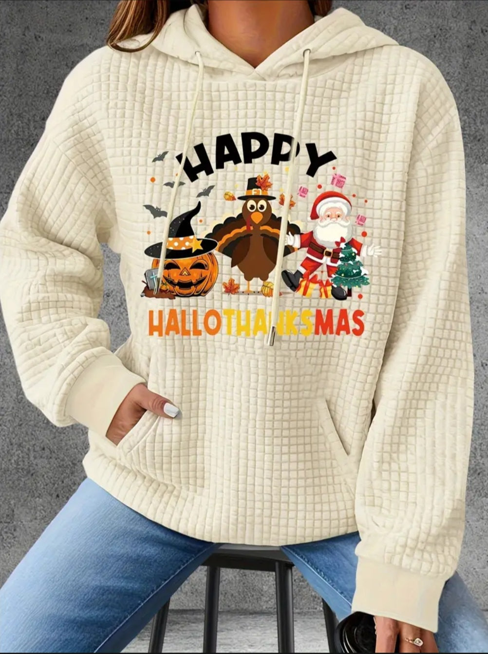 PREORDER Hallothanksmas Knit Waffle Pullover Hooded Sweater
