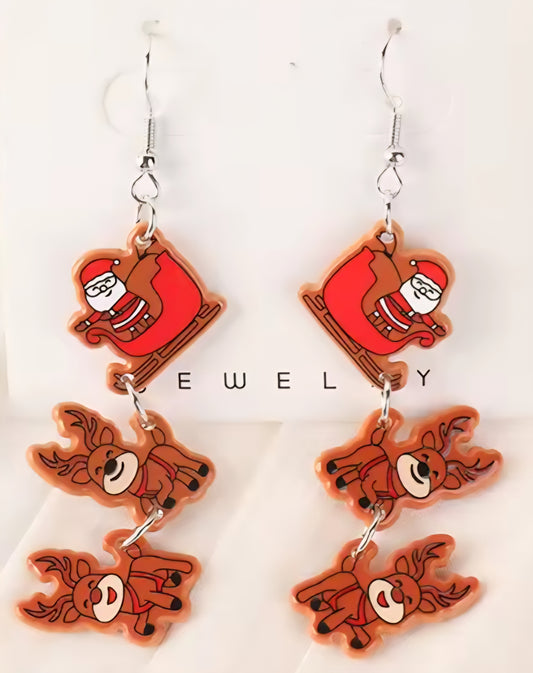 PREORDER Christmas Santa & Reindeer Acrylic Dangle Earrings