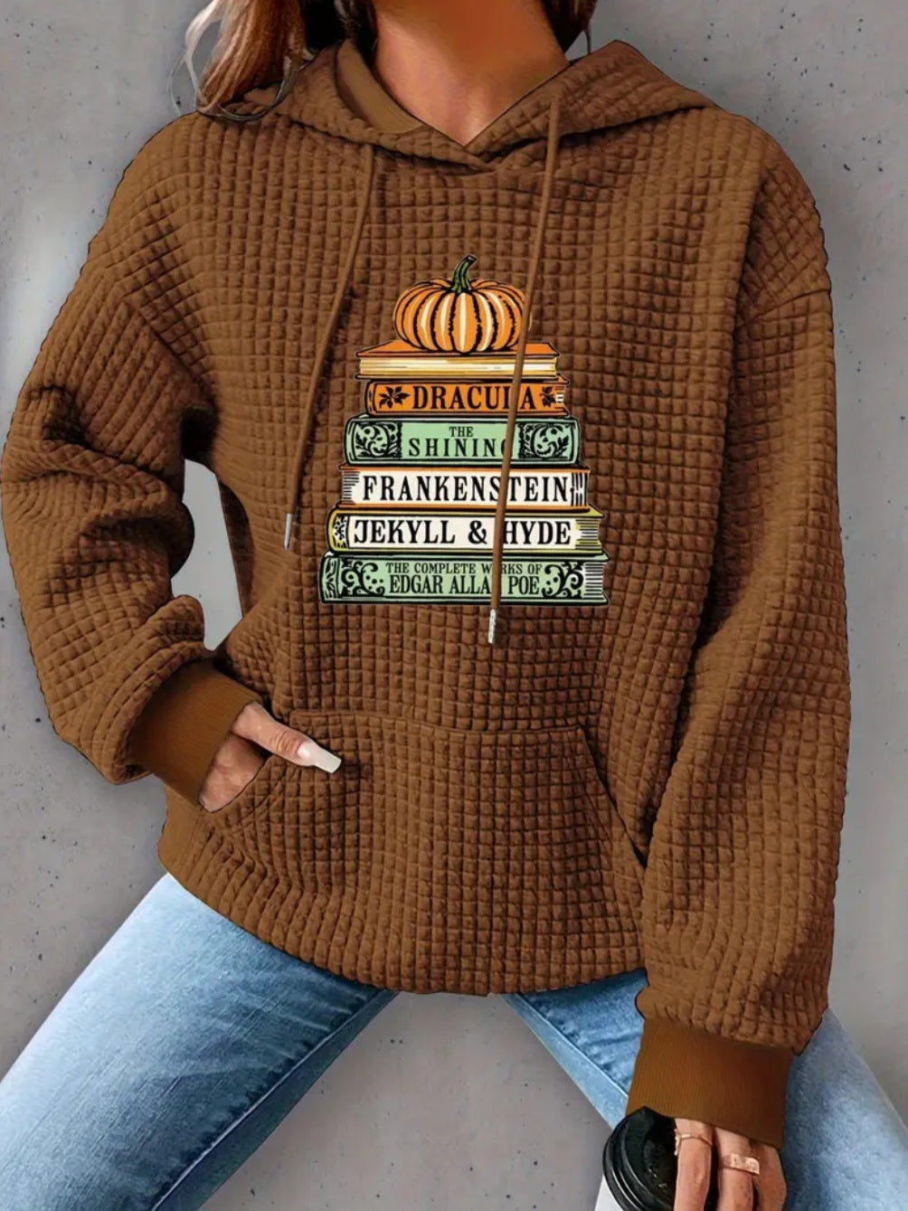 PREORDER Halloween Horror Books Knit Waffle Pullover Hooded Sweater