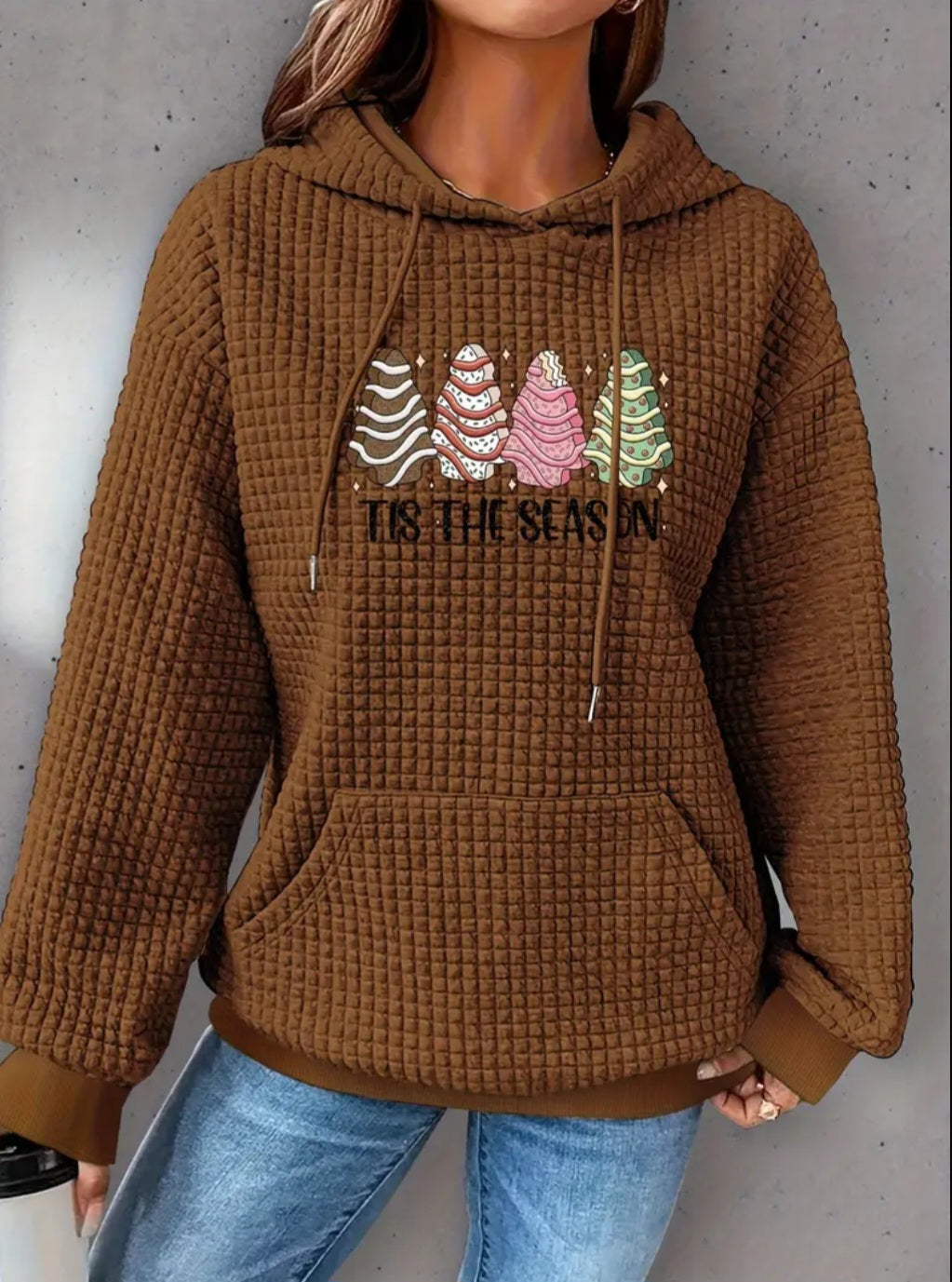 PREORDER Christmas Tree Cake Season Knit Waffle Pullover Hooded Sweater