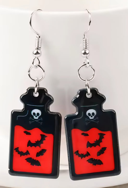 PREORDER Halloween Vampire Bat Potion Acrylic Dangle Earrings