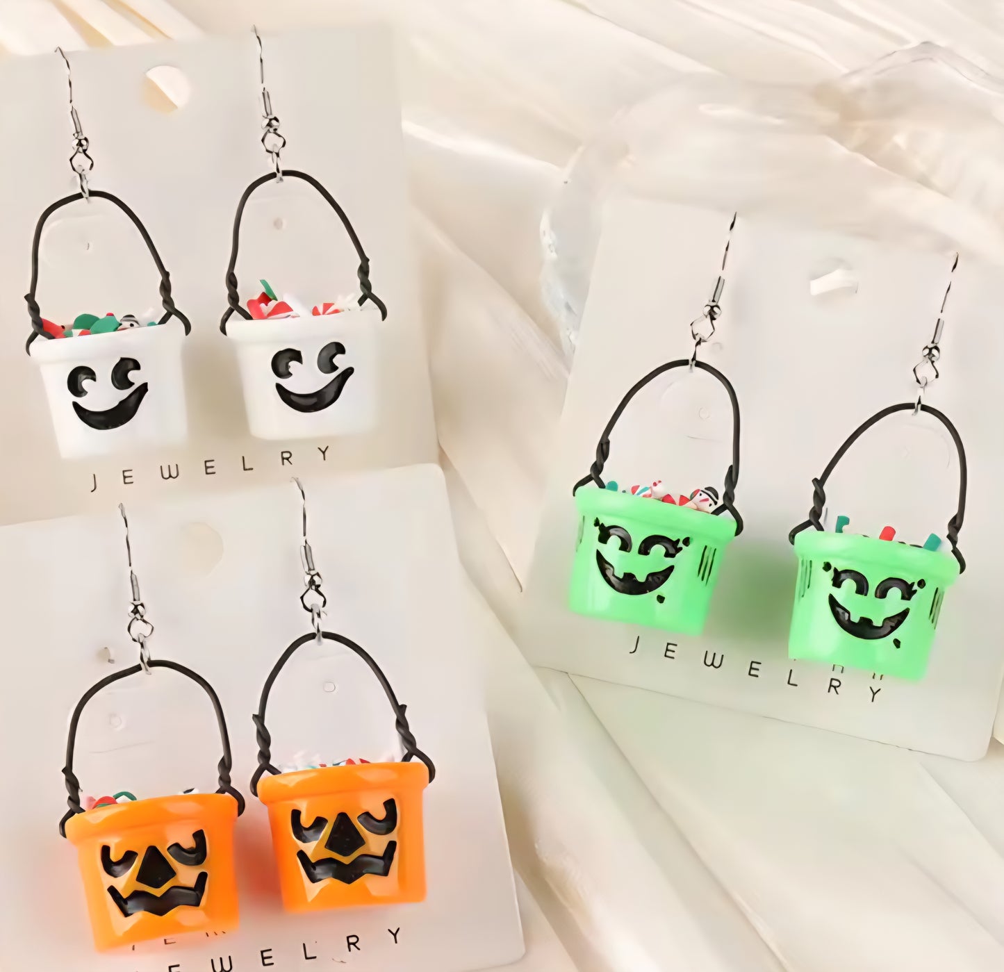 PREORDER Halloween 3D Jack O Lantern Bucket Acrylic Earrings