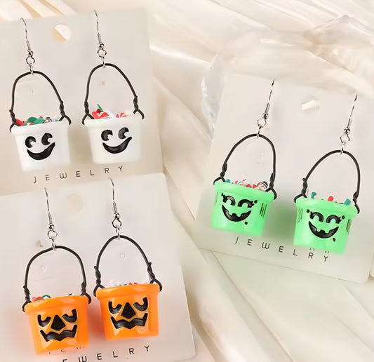 PREORDER Halloween 3D Jack O Lantern Bucket Acrylic Earrings