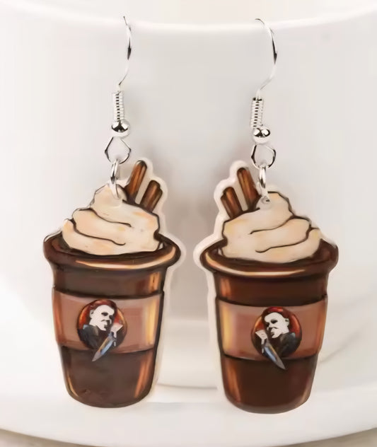 PREORDER Halloween Mike Frappe Coffee Acrylic Dangle Earrings