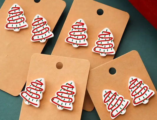 White Cake Christmas Tree Stud Earrings