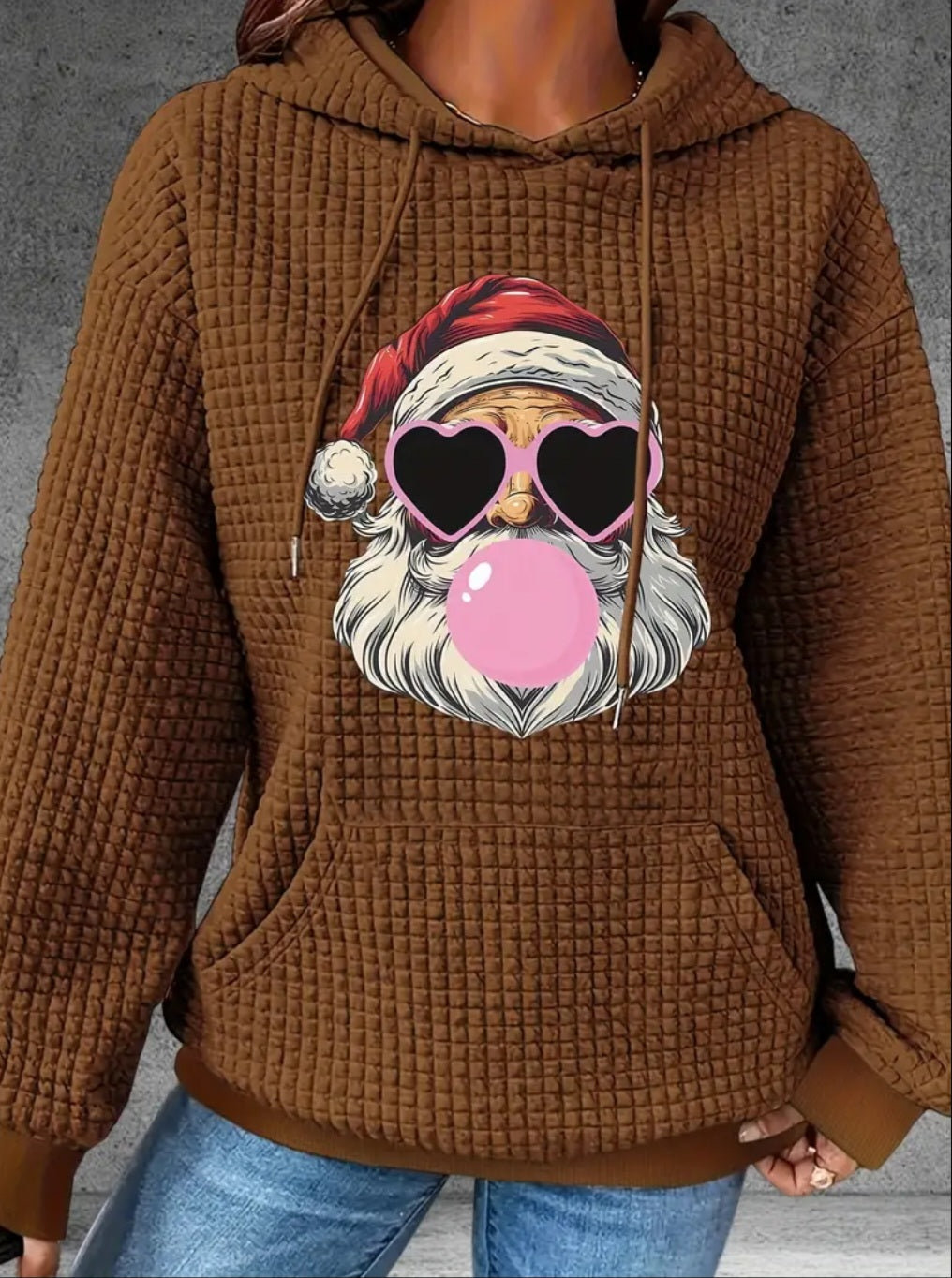 PREORDER Bubblegum Santa Knit Waffle Pullover Hooded Sweater
