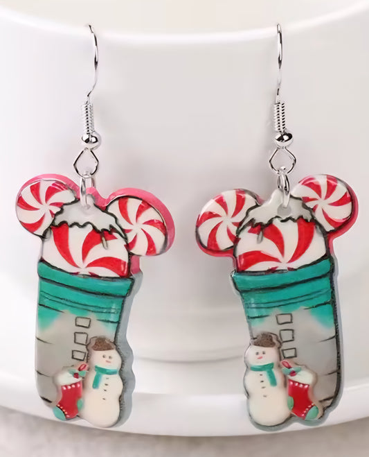 PREORDER Christmas Mouse Head Green Frappe Acrylic Dangle Earrings
