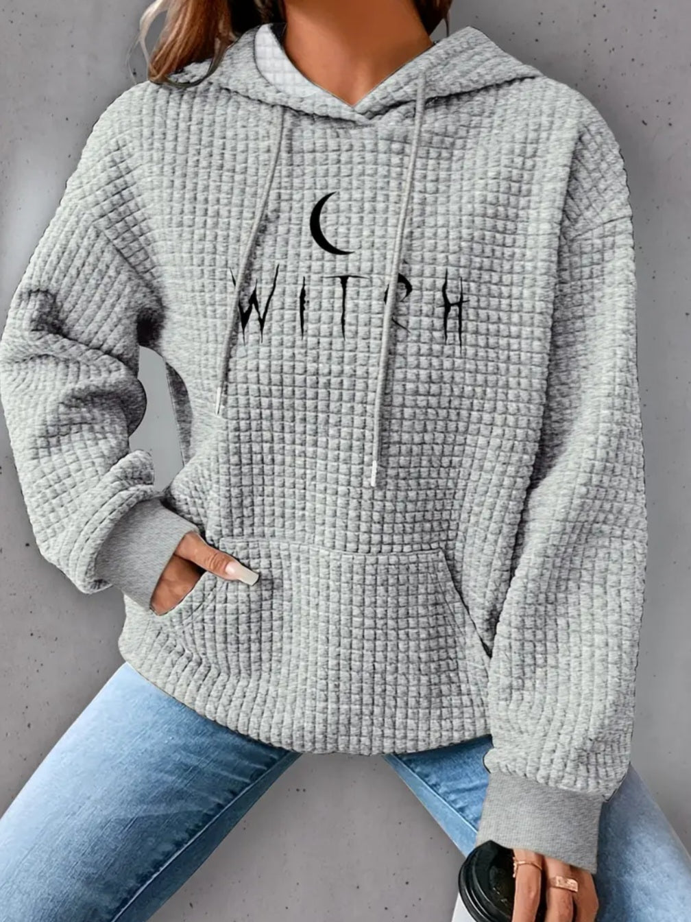 PREORDER Halloween Witch Season Knit Waffle Pullover Hooded Sweater
