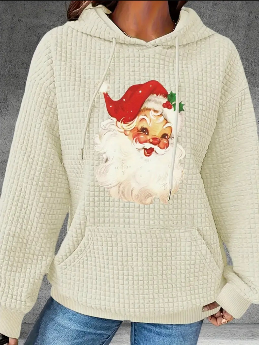 PREORDER Christmas Santa Knit Waffle Pullover Hooded Sweater