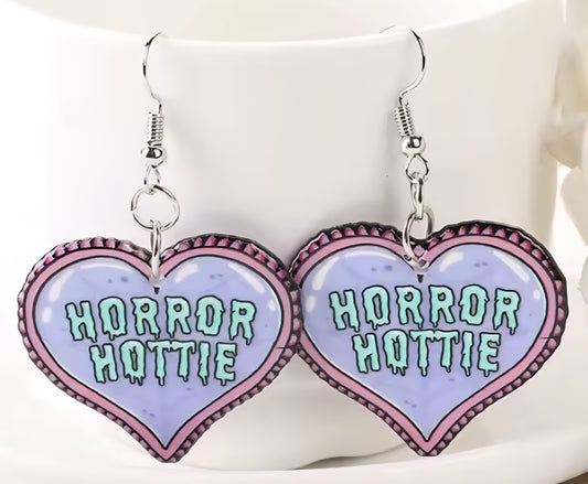 PREORDER Halloween Horror Hottie Heart Acrylic Dangle Earrings