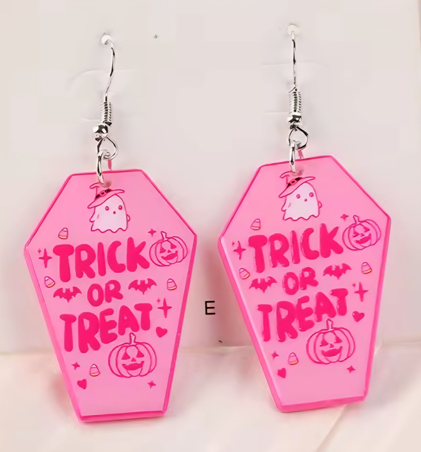 PREORDER Halloween Pink Trick Or Treat Coffin Acrylic Dangle Earrings