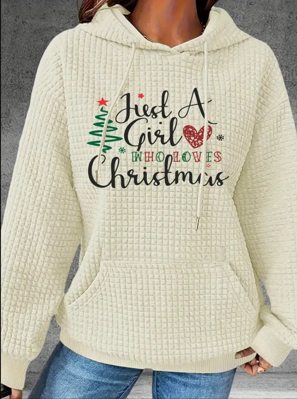 PREORDER Just A Girl Who Loves Christmas Knit Waffle Pullover Hooded Sweater