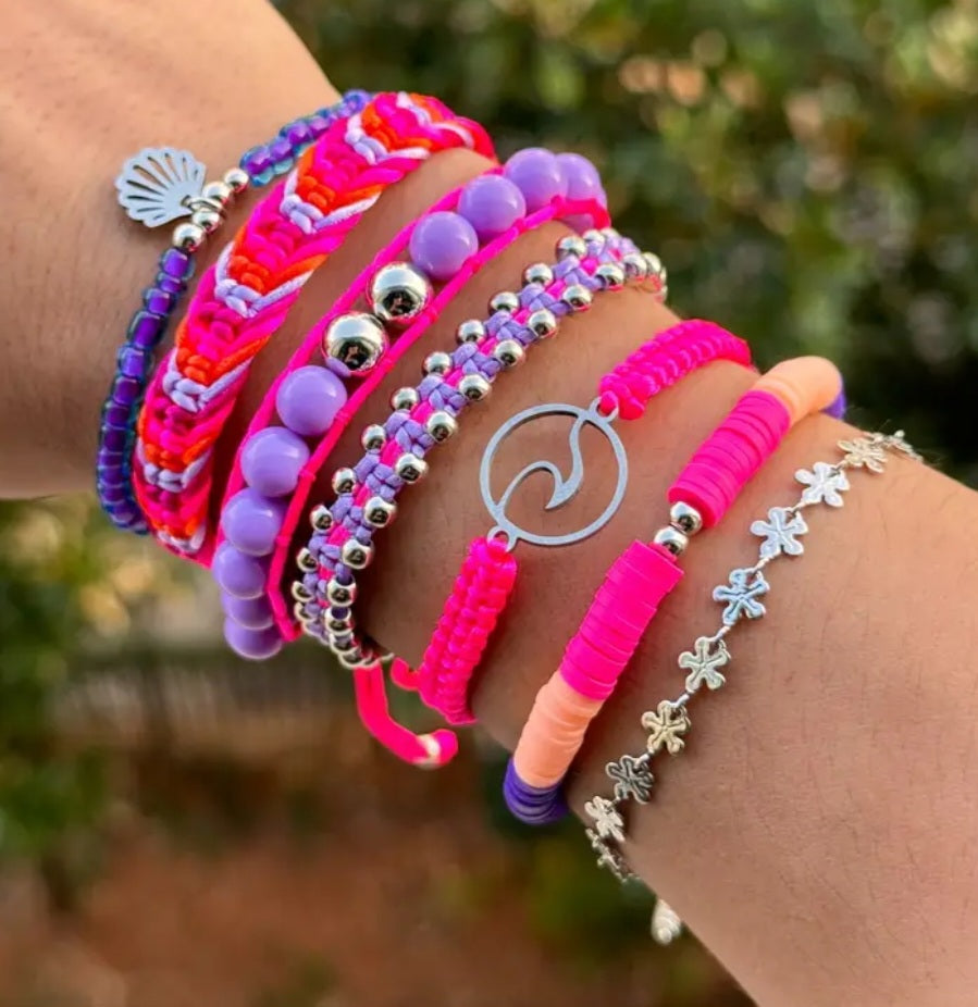 PREORDER Hot Pink Boho Wave Bracelet Set- 7 Pieces.