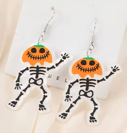 PREORDER Halloween Jack O Lantern Skeleton Acrylic Dangle Earrings