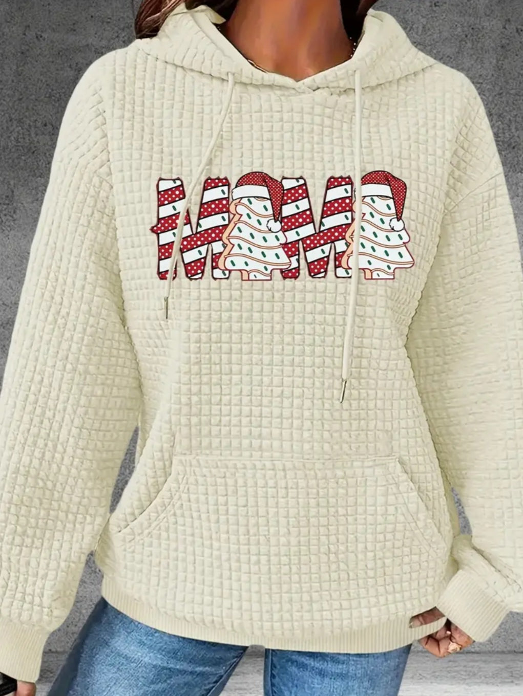 PREORDER Christmas Tree Mama Knit Waffle Pullover Hooded Sweater