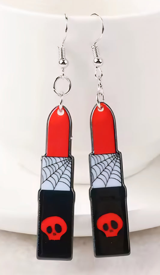 PREORDER Halloween Skull Lipstick Acrylic Dangle Earrings