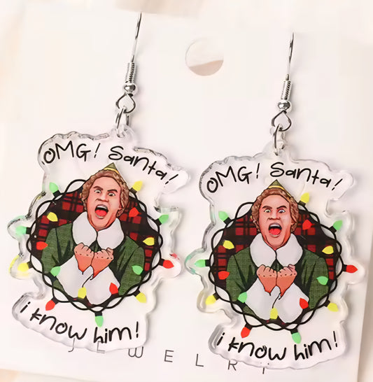 PREORDER Christmas OMG! Santa I know him! Acrylic Dangle Earrings