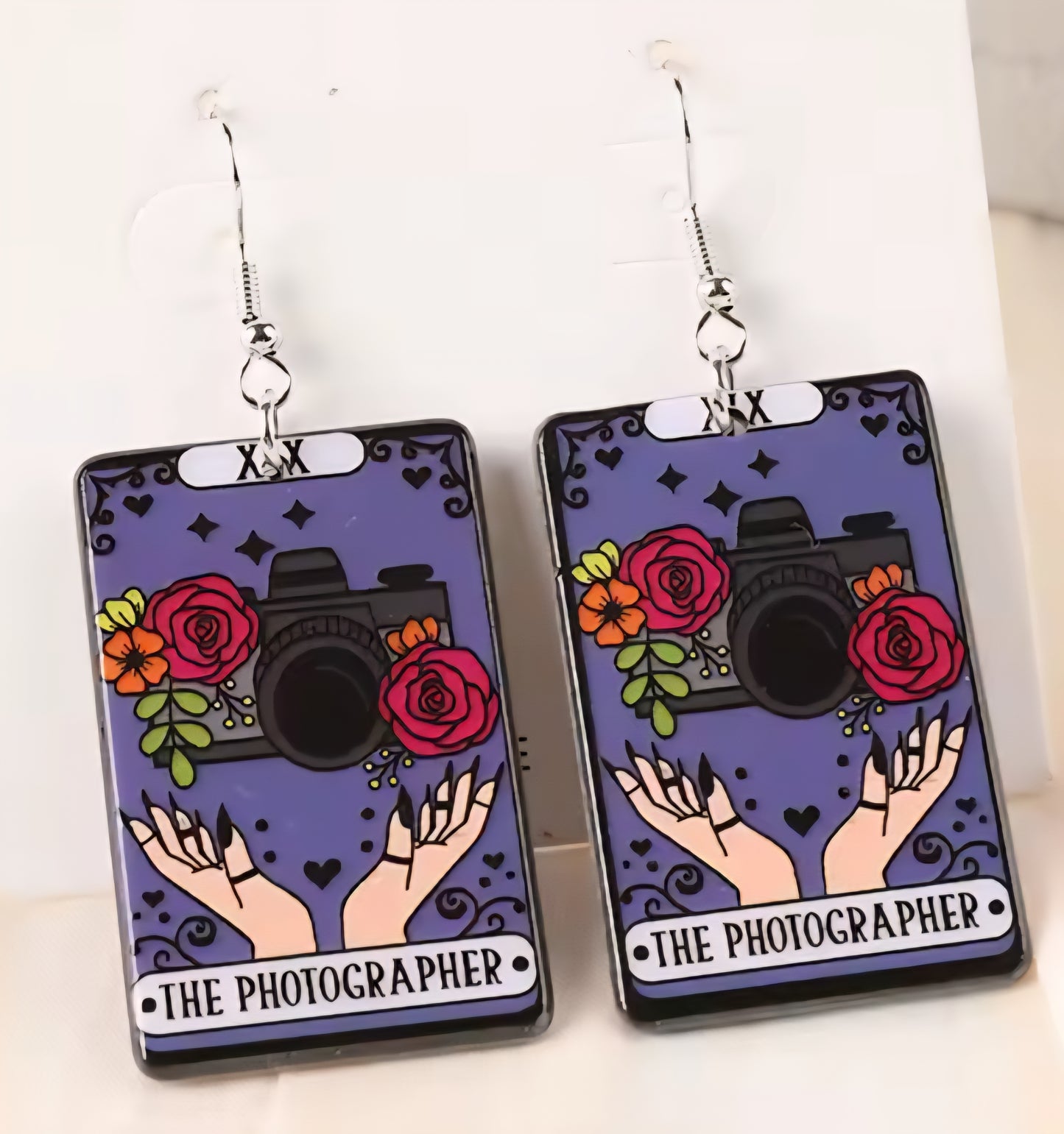 PREORDER Halloween The Photographer Tarrot Card Acrylic Earrings