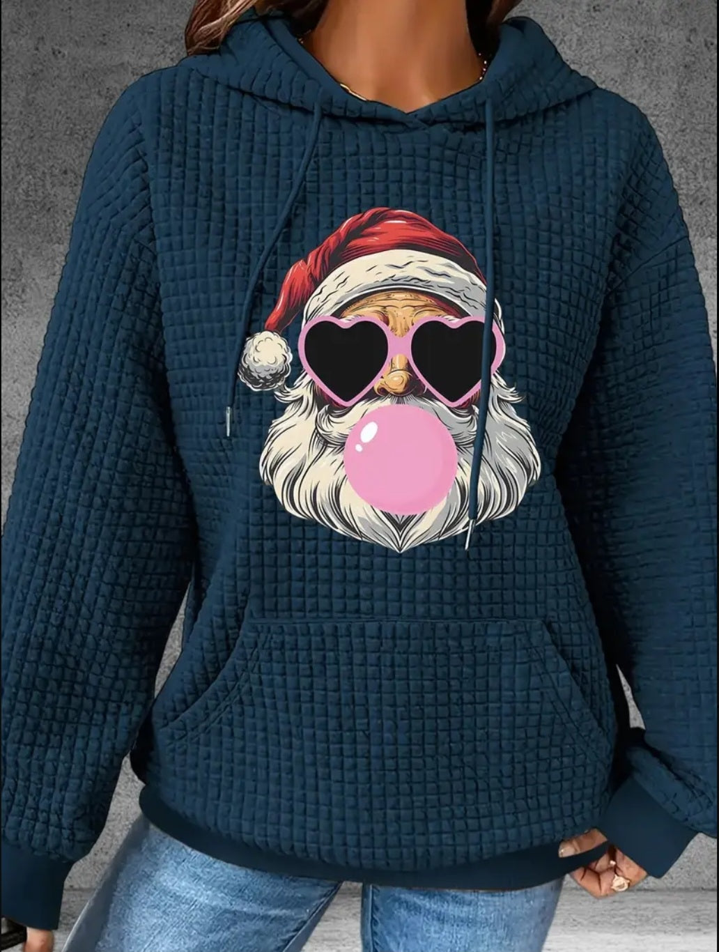 PREORDER Bubblegum Santa Knit Waffle Pullover Hooded Sweater