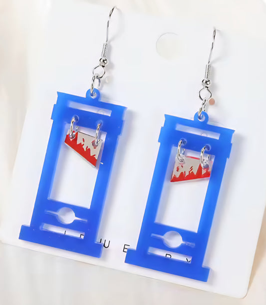 PREORDER Halloween Blue Guillotine Acrylic Dangle Earrings
