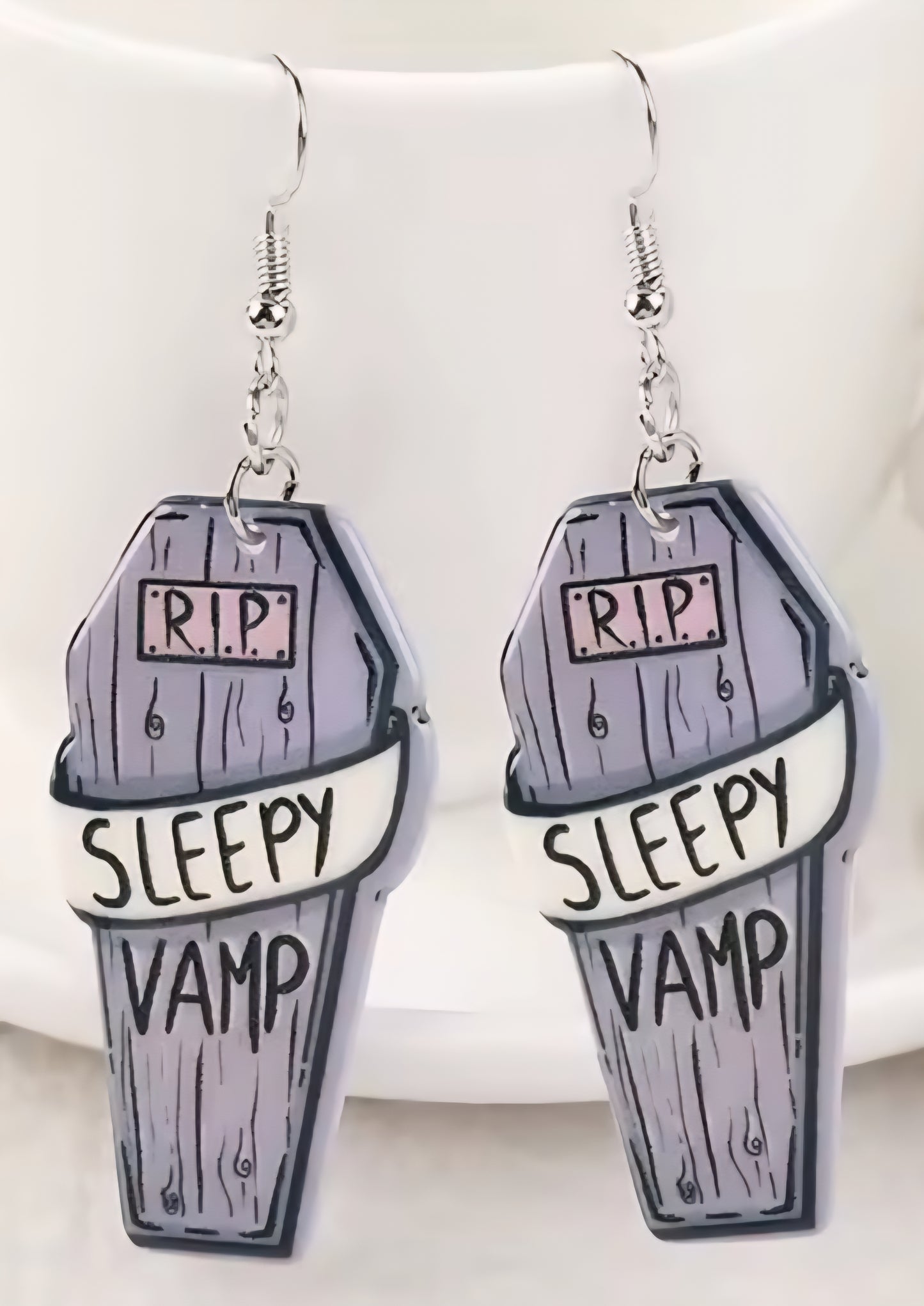 PREORDER Halloween Sleepy Vamp Coffin Acrylic Dangle Earrings