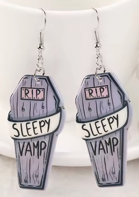PREORDER Halloween Sleepy Vamp Coffin Acrylic Dangle Earrings