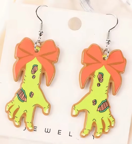 PREORDER Halloween Zombie Bow Acrylic Dangle Earrings