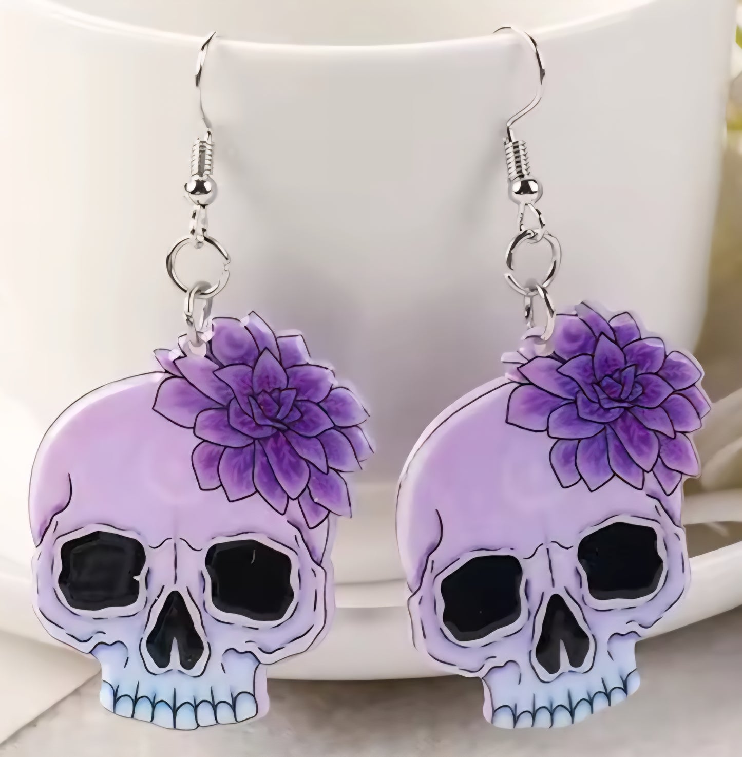 PREORDER Halloween Succulent Skull Acrylic Dangle Earrings