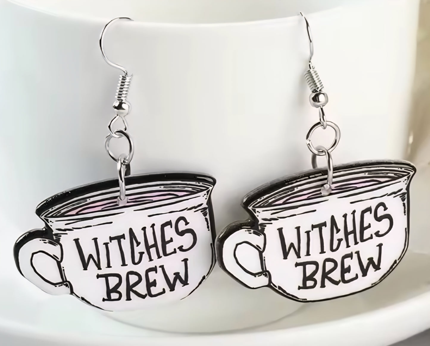 PREORDER Halloween White Witches Brew Dangle Earrings