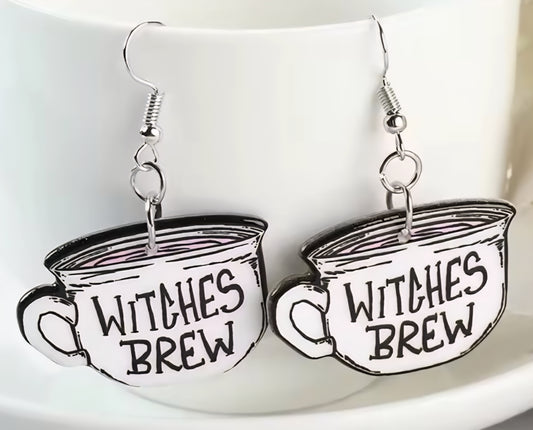 PREORDER Halloween White Witches Brew Dangle Earrings