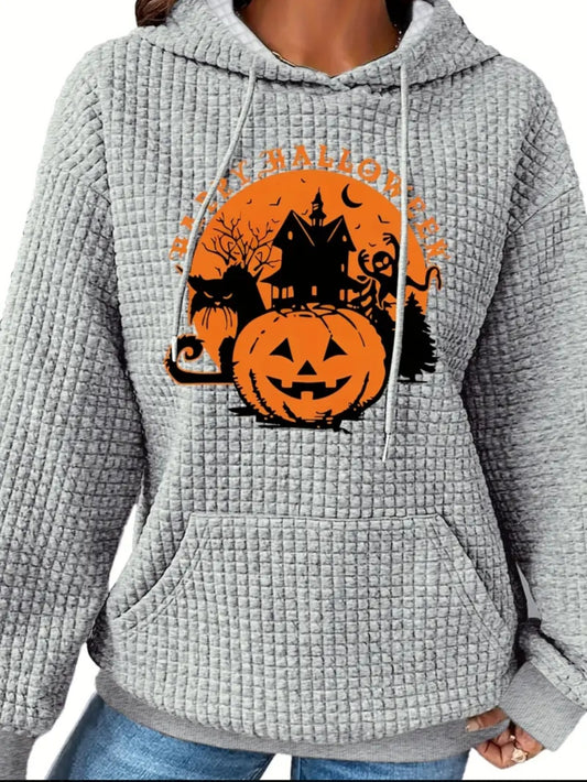 PREORDER Happy Halloween Knit Waffle Pullover Hooded Sweater